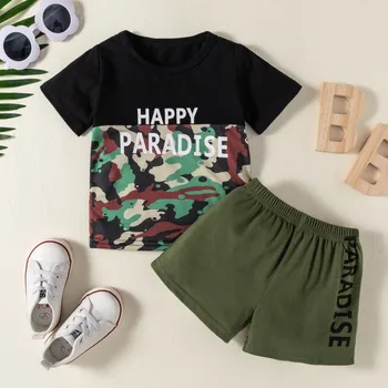 0-4 metai Mažylių vaikų berniukų rinkiniai 2023 m. vasara Havajų paplūdimys trumpomis rankovėmis Kamufliažiniai marškinėliai Tops+Šortai Apranga Drabužių komplektas