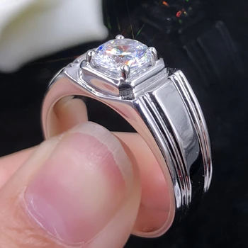 0.5-1 karatų 5.0-6.5mm testas teigiamas VVS1 D Moissanite vyriškas žiedas Solid Platinum 950 Vyriškas žiedas Jubiliejinis žiedas 074