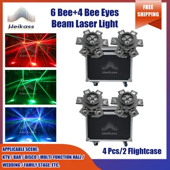 0 Mokestis 4Pcs LED diskotekos lazerio šviesa su 2 skraidyklėmis DMX Bee Eye Beam Moving Head 6 +4 Bee RGB scenos apšvietimo efektas DJ vakarėliui
