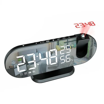 1 PCS LED skaitmeninis žadintuvas miegamasis Elektrinis žadintuvas Juoda Plastikinis FM radijas Laiko projektorius Miegamasis Naktinis laikrodis