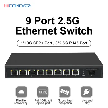 1 SFP+ 10Gigabit uplink prievadas 8 Rj45 2.5G prievadas Ethernet jungiklis 2.5G BASE-T Tinklo perjungiklis Hub interneto skirstytuvas be ventiliatoriaus