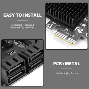 10 prievadas SATA 3.0 į PCIe X1 išplėtimo kortelė PCI Express SATA adapteris SATA3 6G keitiklis su radiatoriumi, skirtas Windows