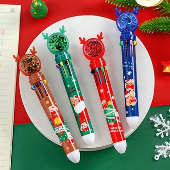 10 spalvų šaudykliniai rašikliai 0.5mm ištraukiamas tušinukas Kalėdinis briedis Rašalo rašikliai biuro mokyklinėms prekėms Xmas dropship