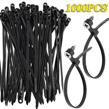 100/1000PCS Varžtų skylių kabelių kaklaraiščiai Daugkartinio naudojimo fiksuoti nailoniniai kabelių kaklaraiščiai Savaime užsifiksuojantys laidų kaklaraiščiai Tvirtinimo kilpa 