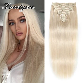 10Pcs Clip in Human Hair Extensions 200 Grams Straight Natural Light Brown Honey Ombre European Hair Pieces for Women with Clips