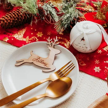 10vnt Pasirinktinis pavadinimas Kalėdiniai vietovardžiai, Personalizuoti mediniai elnių šventiniai Klasikiniai Kalėdų stalo vakarienės papuošimai 2024