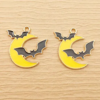 10vnt Šikšnosparnio mėnulio žavesys papuošalų gamybos reikmenims Emalio auskarų pakabukas Kaklo papuošalų apyrankės aksesuarai 