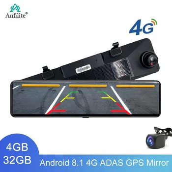 12 colių 4G Android 8.1 automobilio veidrodžio vaizdo įrašymo įrenginys 4GB RAM 32GB ROM GPS FHD 1080P galinė kamera Dash Cam DVRs WiFi 24 valandų monitorius