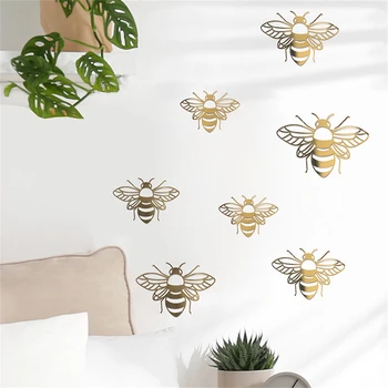 12PCS Auksinis sidabras 3D bičių sienų lipdukai Kūrybiniai tapetai Sienų lipdukai 