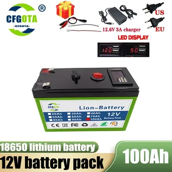 12V Baterija 100Ah 18650 ličio baterija Įkraunama baterija saulės energijai elektromobilio baterija+12.6v3A įkroviklis