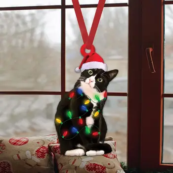 1PC Creative Black Cat Pakabukas Juokingas akrilo eglutės pakabinimo ornamentas namų šventinių vakarėlių reikmenims