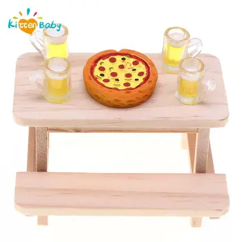 1Pc Lėlių namelio miniatiūrinis modeliavimas Mini medinė vientisa stalo kėdė Baldų modelis Žaislai lėlių namų aksesuarų dekoravimui