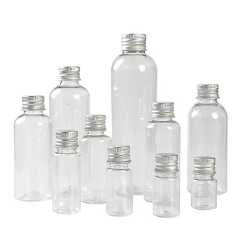 1PCS 5-100ML skaidrus plastikinis butelis su aliuminio užsukamu dangteliu maži stiklainiai kosmetikos konteinerio kelioninis rinkinys tuščias daugkartinio užpildymo butelių indelis