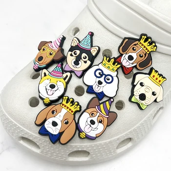 1Pcs Cartoon Crown Dog PVC batų žavesys Sandalai Aksesuarai Batų sagtis Dekoro tvirtinimo smeigtukai Jibz Crocs Charms vakarėlio dovana