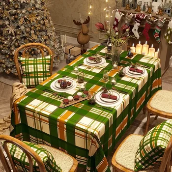 1PCS Kalėdų ir Naujųjų metų atmosferos staltiesė stačiakampė medvilninė lininė staltiesė vandeniui atsparus valgomojo stalo audinys