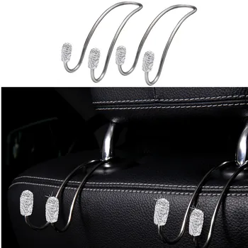 2 Pack Universal Seat Back Organizatoriai Bling Diamond Car Headrest Bag Pakabos Stiprūs patvarūs automatiniai galinių sėdynių laikymo kabliukai