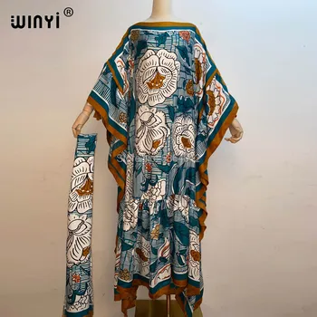 2021 winyi Hijab rudens kilimo ir tūpimo tako dizainerė Elegantiška plisuota suknelė Moterys ilgomis rankovėmis sujungianti juostelę Spausdinti Moteriška midi suknelė Vestdios