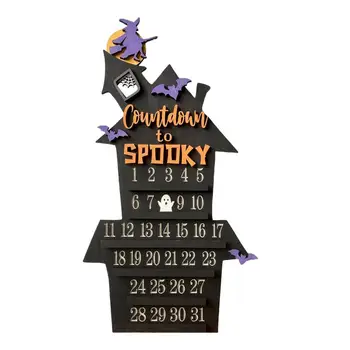 2023 Helovino advento kalendoriai Pilies forma Medinis vaikų advento kalendorius Šikšnosparnio raganos vaiduoklio dekoravimo kalendorius su judančiu bloku