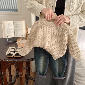 2023 Korėjos rudens žiemos vaikų berniukų megztinis kietas plius aksomas sutirštinti baby boy top universalus ilgas sleevce tddler berniukas megztinis
