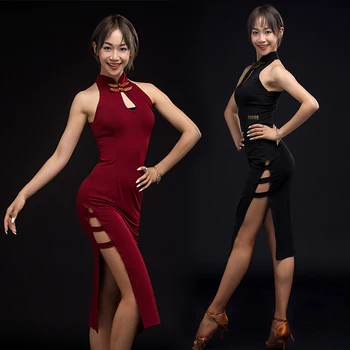 2023 Lotynų šokių konkurso suknelė Moterys Cheongsam suknelė Juoda Burgundijos pramoginių šokių spektaklio kostiumas Prom suknelė JL5244