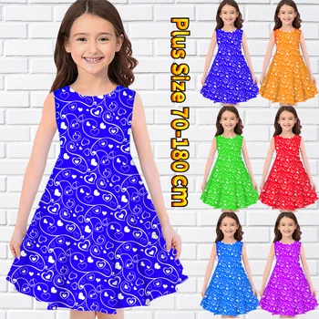 2023 Nauja vasaros maža mergaitė be rankovių 3D spausdinimas Midi sijonas Mada Kasdienė princesės suknelė Apvaliu kaklu Laisvo dydžio suknelė