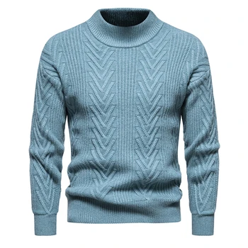 2023 Naujas vyriškas žieminis megztinis Lake Blue Megzti minkšti šilti megztiniai vyrui Rudens laisvalaikio vienspalviai įgulos kaklo kabelio megztinis 3XL