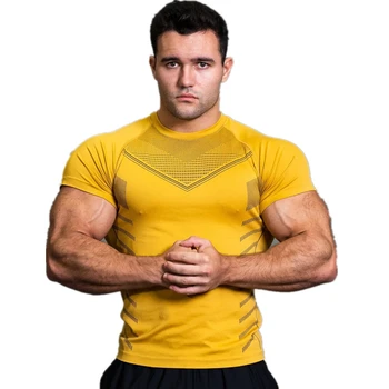 2023 Nauji fitneso sportiniai marškinėliai Raumenys įtempti Vyrų ekipažas Trumpomis rankovėmis Lauko bėgimo treniruotės Apatiniai marškiniai