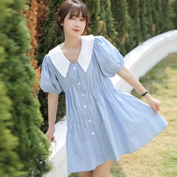 2023 suknelė korėjietiškas leidimas mažas šviežias saldus lėlės kaklas laisvas vienos krūtinės mada Universalus plonas nemokamas pristatymas