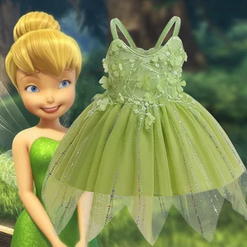 2024 Naujas Cosplay Peter Pan Elf Style Mesh Patchwork Princess suknelė Merginos oficiali suknelė su petnešomis ir pūkuotu sijonu