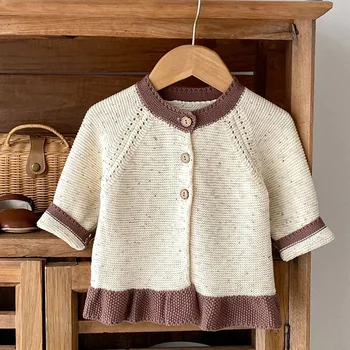 2024 Naujas pavasaris Korėjietiško stiliaus naujagimių mergaičių mezgimas Megztas megztukas Baby Girl megzti drabužiai Mažylis Mergaitės Megztinis Paltas