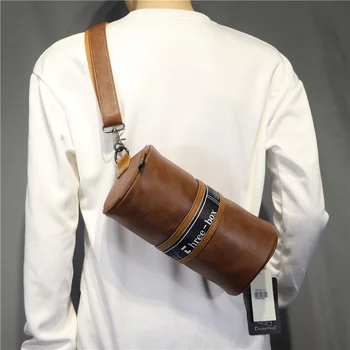 2024 Naujasis Japonijos Fashon stiliaus odinis vyriškas krepšys per petį statinės formos berniuko kryžminio kūno krepšiai
