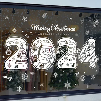 2024 Naujieji metai Linksmų Kalėdų langų lipdukai Balta snaigė Kalėdų senelis Briedis Kalėdų eglutės lipdukas Kalėdinės dekoracijos namams