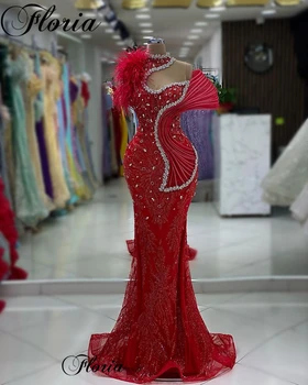 2024 Naujos specialios raudonos įžymybių suknelės Undinėlė Aukšto kaklo kristalai Prom suknelės moterims Vestidos De Noche atidarymo ceremonijos suknelė