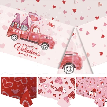2024Nauja rožinė Valentino dienos teminė vakarėlio staltiesė Vienkartinė plastikinė raudona širdies staltiesė vestuvių metinių vakarėlio dekorui