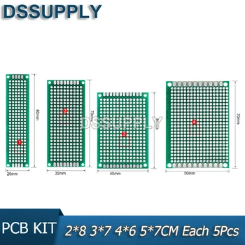 20PCS/LOT 5x7 4x6 3x7 2x8cm Double Side Copper Prototype PCB Universal Board Fiberglass Board for Arduino Every 5Pcs
