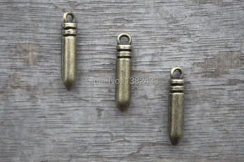 20vnt--Bullet Charms, Antikvariniai bronziniai 3D Bullet Charm pakabukai 24x5mm
