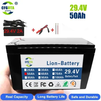 24V 50Ah įkraunama 18650 ličio baterija su LED lempute, LED lempa elektromobilio saulės baterija + 25.2V įkroviklis