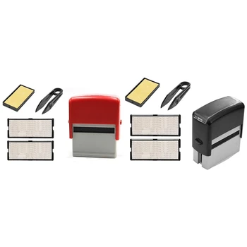 2Set Self Inking Stamp Set Custom Įmonės pavadinimas Numeris Adresas Spausdinimas Guminis antspaudas su pincetu Rinkinys Juoda ir Raudona