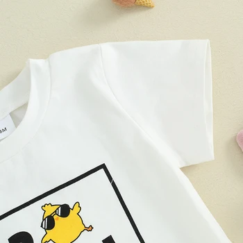 2Vnt Baby Boy Velykų apranga Trumpomis rankovėmis Chick Letter Print Tops Šortai Komplektas Naujagimio drabužėliai