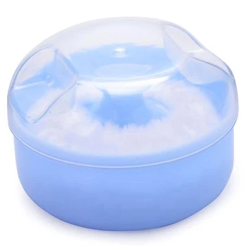 2X Baby Soft Face Body Cosmetic Powder Puff Sponge Box Case Container (mėlyna)