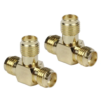 2X SMA Female To Two SMA Female Triple T RF Adapter Connector 3 Way Splitter