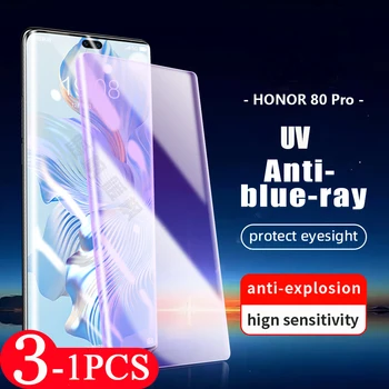 3/2/1Pcs 9D ekrano apsauga For Honor 80 SE 70 60 50 30 pro plus Anti Blue Light UV grūdinto stiklo išmaniojo telefono apsauginė plėvelė