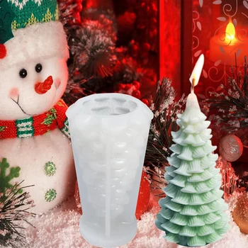 3 gabalas Kalėdų eglutės Žvakių forma Baltas silikagelis 3D Pasidaryk pats silikono žvakių liejimo forma Liejimo forma Kalėdos pušys Muilo forma