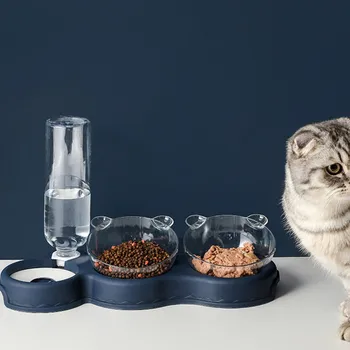 3 in 1 Šunų kačių dubenys Vandens tiektuvo dubenys Katės dvigubi maisto dubenys su automatiniu vandens butelio dubenėliu Katės šlapio ir sauso maisto dubenėlių rinkinys