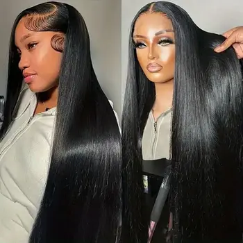 30 colių tiesūs žmogaus plaukai 13x4 13x6 hd nėrinių priekinis perukas Brazilijos nėrinių priekyje Žmogaus plaukų perukai juodaodėms moterims Iš anksto nupešti