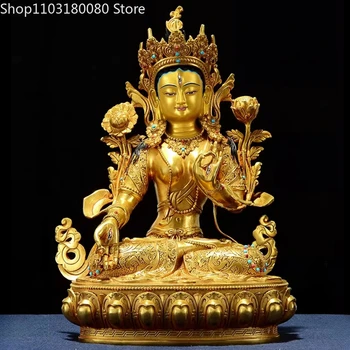 32cm Varinis žalvaris paauksuotas Balta Tara Budos statula Tibeto budizmas Guanyin deivės statula skulptūra Didelis dydis