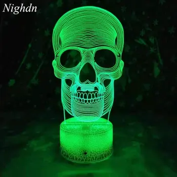 3D Kaukolė Naktinė lempa Iliuzija Naktinis apšvietimas 7 spalvų keitimo stalas Dekoravimo lempos Akrilas Plokščias ABS pagrindas USB kabelis