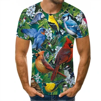 3D Print Papūga Prekės ženklo marškinėliai Povas Tshirt Bird marškinėliai Vyrai Moterys Gyvūnas Harajuku Linksma gėlė Marškinėliai Punk O-neck Tee Colthing