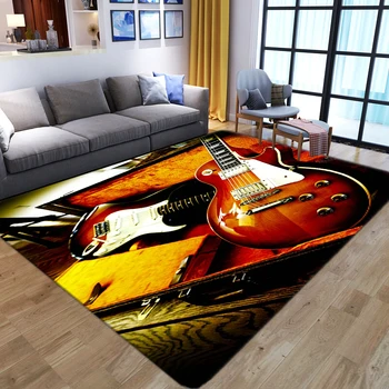 3D Retro gitaros kilimai svetainei Vaikų miegamasis Minkštas flanelinis lovos grindų kilimėlis Neslidus prieškambario zonos kilimėliai Plaunami durų kilimėliai
