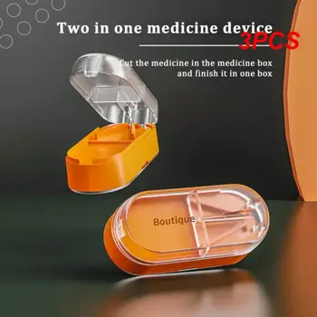 3PCS Vaistų tablečių skirstytuvas Mažos medicinos dėžutė Daugiafunkcinis vaistas Tablečių malūnėlis Buitinis V formos tvirtinimo lizdas